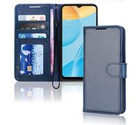 TECHGEAR Étui Oppo A15 / A15s en Cuir, Housse Portefeuille avec Rabat de Protection, Fentes pour Cartes, Béquille et Dragonne, Coque Faux Cuir PU Bleu Compatible
