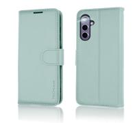 TECHGEAR Étui portefeuille à rabat pour Galaxy S24 FE [blocage RFID] Porte-cartes, support et dragonne, cuir synthétique vert menthe avec fermeture magnétique pour Samsung Galaxy S24 FE 5G
