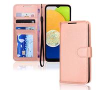 TECHGEAR Etui Portefeuille en Cuir Galaxy A03, Housse Flip Protect avec Porte-Cartes Portefeuille, Support et Dragonne - Cuir PU Or Rose avec Fermeture Magnétique Conçu pour Samsung A03