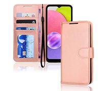 TECHGEAR Etui Portefeuille en Cuir Galaxy A03s, Housse Flip Protect avec Porte-Cartes Portefeuille, Support et Dragonne - Cuir PU Or Rose avec Fermeture Magnétique Conçu pour Samsung A03s