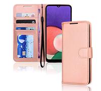 TECHGEAR Etui Portefeuille en Cuir Galaxy A22 5G, Housse Flip Protect avec Porte-Cartes Portefeuille, Support et Dragonne - Cuir PU Or Rose avec Fermeture Magnétique Conçu pour Samsung A22 5G