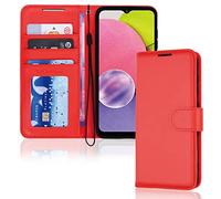 TECHGEAR Etui Portefeuille en Cuir Galaxy A23 5G, Housse Flip Protect avec Porte-Cartes Portefeuille, Support et Dragonne - Cuir PU Rouge avec Fermeture Magnétique Conçu pour Samsung A23 5G