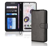 TECHGEAR Étui Portefeuille en Cuir Google Pixel 6, Housse de Protection à Rabat avec Porte-Carte Portefeuille, Support et dragonne - Cuir PU Noir avec Fermeture magnétique conçu pour Google Pixel 6
