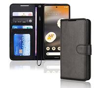 TECHGEAR Étui Portefeuille en Cuir Google Pixel 6a, Housse de Protection à Rabat avec Porte-Carte Portefeuille, Support et dragonne - Cuir PU Noir avec Fermeture magnétique conçu pour Google Pixel 6a