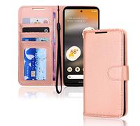 TECHGEAR Etui Portefeuille en Cuir Google Pixel 6a, Housse Flip Protect avec Porte-Cartes Portefeuille, Support et Dragonne - Cuir PU Or Rose avec Fermeture Magnétique Conçu pour Google Pixel 6a