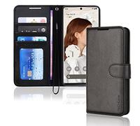 TECHGEAR Étui Portefeuille en Cuir Google Pixel 7, Housse de Protection à Rabat avec Porte-Carte Portefeuille, Support et dragonne - Cuir PU Noir avec Fermeture magnétique conçu pour Google Pixel 7