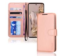 TECHGEAR Etui Portefeuille en Cuir Google Pixel 8 Pro, Housse Flip Protect avec Porte-Cartes, Support et Dragonne - Cuir PU Or Rose avec Fermeture Magnétique Conçu pour Google Pixel 8 Pro