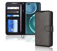 TECHGEAR Étui Portefeuille en Cuir Honor Magic 4 Pro 5G, Housse de Protection à Rabat avec Porte-Carte, Support et dragonne - Cuir PU Noir avec Fermeture magnétique conçu pour Honor Magic 4 Pro