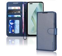 TECHGEAR Étui Portefeuille en Cuir Honor Magic 5 Lite 5G, Housse de Protection à Rabat avec Porte-Carte, Support et dragonne - Cuir PU Bleu avec Fermeture magnétique conçu pour Honor Magic 5 Lite