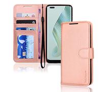 TECHGEAR Étui Portefeuille en Cuir Honor Magic 5 Lite 5G, Housse de Protection à Rabat avec Porte-Carte, Support et dragonne - Cuir PU Or Rose avec Fermeture magnétique conçu pour Honor Magic 5 Lite
