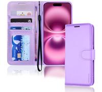 TECHGEAR Étui portefeuille en cuir iPhone 16 Plus, étui de protection à rabat avec blocage RFID, porte-cartes, support et dragonne, PU cuir Coque fermeture magnétique pour iPhone 16 Plus 2024 (Violet)