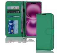 TECHGEAR Étui Portefeuille en Cuir iPhone 16 Plus, étui de Protection à Rabat avec Blocage RFID, Porte-Cartes, Support et dragonne, PU Cuir Coque Fermeture magnétique pour iPhone 16 Plus 2024 (Vert)