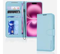 TECHGEAR Étui Portefeuille en Cuir iPhone 16 Plus, étui de Protection à Rabat avec Blocage RFID, Porte-Cartes, Support et dragonne, PU Cuir Fermeture magnétique pour iPhone 16 Plus 2024 (Bleu Clair)