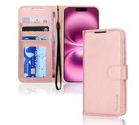 TECHGEAR Étui Portefeuille en Cuir iPhone 16 Plus, étui de Protection à Rabat avec Blocage RFID, Porte-Cartes, Support et dragonne, PU Cuir Coque Fermeture magnétique pour iPhone 16 Plus 2024 (Rose)