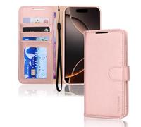 TECHGEAR Étui Portefeuille en Cuir iPhone 16 Pro, étui de Protection à Rabat avec Blocage RFID, Porte-Cartes, Support et dragonne, PU Cuir Coque avec Fermeture magnétique pour iPhone 16 Pro (Rose)
