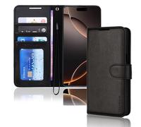 TECHGEAR Étui Portefeuille en Cuir iPhone 16 Pro Max, étui de Protection à Rabat avec Blocage RFID, Porte-Cartes, Support et dragonne, PU Cuir Coque Fermeture magnétique pour iPhone 16 Pro Max (Noir)