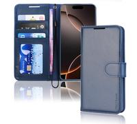TECHGEAR Étui Portefeuille en Cuir iPhone 16 Pro Max, étui de Protection à Rabat avec Blocage RFID, Porte-Cartes, Support et dragonne, PU Cuir Coque Fermeture magnétique pour iPhone 16 Pro Max (Bleu)