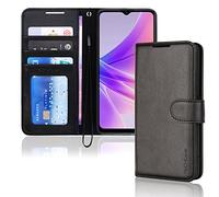 TECHGEAR Etui Portefeuille en Cuir Oppo A77 5G / A57 5G (Pas 4G), Housse Flip Protect avec Porte-Cartes Coque, Support et Dragonne - Cuir PU Noir avec Fermeture Magnétique Conçu pour Oppo A77/A57 5G