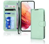 TECHGEAR Étui portefeuille en cuir pour Galaxy S21 FE 5G avec porte-cartes, support et dragonne - Vert - En cuir PU avec fermeture magnétique - Conçu pour Samsung S21 Fan Edition