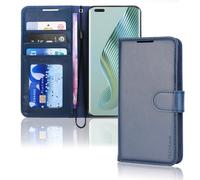 TECHGEAR Étui Portefeuille en Cuir pour Honor Magic 5 Pro 5G, étui de Protection à Rabat avec Porte-Cartes, Support et dragonne - Cuir PU Bleu avec Fermeture magnétique pour Honor Magic 5 Pro 5G