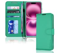 TECHGEAR Étui Portefeuille en Cuir pour iPhone 16, étui de Protection à Rabat avec Blocage RFID, Porte-Cartes, Support et dragonne, PU Cuir Coque avec Fermeture magnétique pour iPhone 16 2024 (Vert)