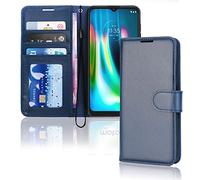 TECHGEAR Étui Portefeuille en Cuir pour Moto G9 Play - Housse avec Rabat de Protection, Fentes pour Cartes, Béquille et Dragonne - Faux Cuir PU Bleu Compatible avec Motorola Moto G9 Play