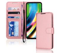 TECHGEAR Étui portefeuille en cuir pour Motorola Moto G9 Plus avec porte-cartes, support et dragonne, couleur or rose en cuir PU avec fermoir magnétique pour Motorola Moto G9 Plus