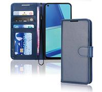 TECHGEAR Étui portefeuille en cuir pour Oppo A72/A52/A92, étui de protection à rabat avec porte-cartes et dragonne, bleu PU cuir avec fermeture magnétique