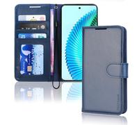 TECHGEAR Étui portefeuille en cuir PU avec fermeture magnétique pour Honor Magic 6 Lite 5G [blocage RFID] avec porte-cartes, support et dragonne, bleu