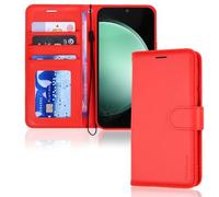 TECHGEAR Étui portefeuille en cuir PU avec fermeture magnétique pour Samsung Galaxy S23 FE 5G - Fonction support et dragonne - Rouge
