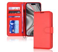 TECHGEAR Étui portefeuille en cuir synthétique avec blocage RFID, porte-cartes et béquille, dragonne, fermeture magnétique - Rouge pour iPhone 17 Pro Max 6,9"