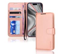 TECHGEAR Étui portefeuille en cuir synthétique avec blocage RFID, porte-cartes et dragonne, fermeture magnétique - Or rose pour iPhone 17 Pro 6,3"