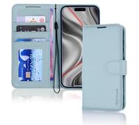 TECHGEAR Étui portefeuille en cuir synthétique avec blocage RFID, porte-cartes et dragonne, fermeture magnétique - Bleu clair pour iPhone 17 Pro 6,3"