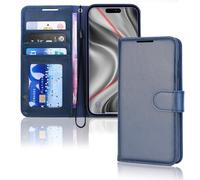 TECHGEAR Étui portefeuille en cuir synthétique avec blocage RFID, porte-cartes et dragonne, fermeture magnétique pour iPhone 17 Pro 6,3" Bleu