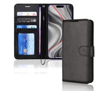TECHGEAR Étui portefeuille en cuir synthétique avec blocage RFID, porte-cartes et dragonne, fermeture magnétique pour iPhone 17 Pro 6,3" Noir
