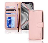TECHGEAR Étui portefeuille en cuir synthétique pour iPhone 17 Air avec blocage RFID, porte-cartes et dragonne, fermeture magnétique - Rose PU Cuir pour iPhone 17 Air 6,9"
