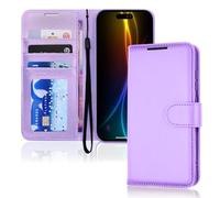TECHGEAR Étui portefeuille en cuir synthétique pour iPhone 17 avec blocage RFID, porte-cartes et espèces, béquille, dragonne, fermeture magnétique (lilas)