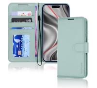 TECHGEAR Étui portefeuille en cuir synthétique pour iPhone 17 avec blocage RFID, porte-cartes et espèces, béquille, dragonne, fermeture magnétique (vert) pour Apple iPhone 17 6,1"