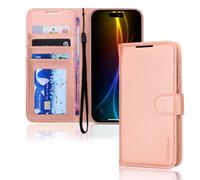 TECHGEAR Étui portefeuille en cuir synthétique pour iPhone 17 avec blocage RFID, porte-cartes et espèces, béquille, dragonne, fermeture magnétique - Or rose pour Apple iPhone 17 6,1"