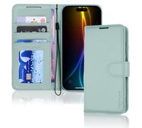 TECHGEAR Étui portefeuille en cuir synthétique pour iPhone 17 de 6,3" avec blocage RFID, porte-cartes, support, dragonne, fermeture magnétique (vert)