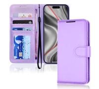 TECHGEAR Étui portefeuille en cuir synthétique pour iPhone 17 Pro avec blocage RFID, porte-cartes et dragonne, fermeture magnétique - Lilas pour iPhone 17 Pro 6,3"
