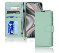 TECHGEAR Étui portefeuille pour Samsung S25 en cuir synthétique vert menthe avec blocage RFID, emplacements pour cartes, dragonne, fermeture magnétique offrant une protection antichoc pour Galaxy S25