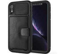 TECHGEAR® Etui Portefeuille Robuste pour Apple iPhone XR, Coque de Protection Anti-Choc 360 avec Porte-Carte et Support - Noir (pour iPhone XR 6.1")
