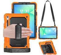 TECHGEAR Étui utilitaire pour Samsung Galaxy Tab S10 Lite, Tab S10 FE 2025 & Tab S9 FE 11,9" - Coque robuste et résistante aux chocs avec porte-stylo, support à 360°, dragonne et bandoulière - Orange