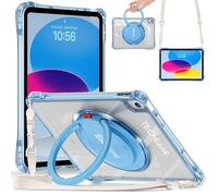 TECHGEAR ExoView Coque bleu clair pour iPad 11" A16 (11e génération 2025) et 11" (10e génération 2022), étui résistant aux chocs, support, poignée anneau, sangle, transparent, durable, facile à