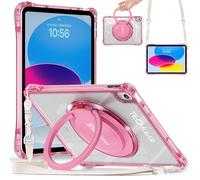 TECHGEAR ExoView - Coque rose pour iPad 11" A16 (11e génération 2025) et 11" (10e génération 2022), coque fine antichoc avec support transparent, poignée anneau, bandoulière, bords souples, amusante
