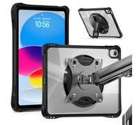 TECHGEAR ExoView Étui avec trous VESA de 75 x 75 mm pour Apple iPad A16 11e et 10e générations, iPad 11" 2025/11" 2022 - Coque transparente robuste et résistante aux chocs avec support rotatif à 360°