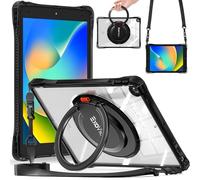 TECHGEAR ExoView Étui pour Apple iPad 10,2" 2021 2020/2019 [9e/8e/7e génération] Coque transparente robuste et résistante aux chocs avec support rotatif à 360° et anneau de préhension - Noir
