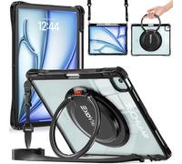 TECHGEAR ExoView Étui pour Apple iPad Air 13 M3/M2 (2025/2024) iPad Pro 12,9 Pouces 6e/5e génération - Coque Fine et Robuste avec Support Transparent et Anneau de préhension à 360°, bandoulière