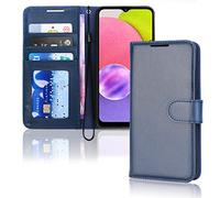 TECHGEAR Galaxy A03s Etui Portefeuille en Cuir, Housse de Protection Flip avec Porte-Cartes Portefeuille, Support et Dragonne - Cuir PU Bleu avec Fermeture Magnétique Conçu pour Samsung A03s